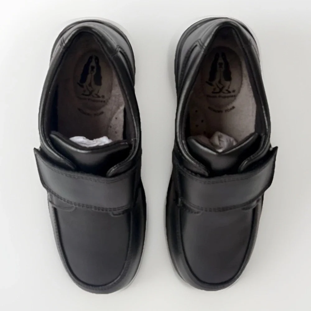 Hush Puppies HP853916 Boy's Size 2 M Leather Gavin School Slip‎ On Shoes Black